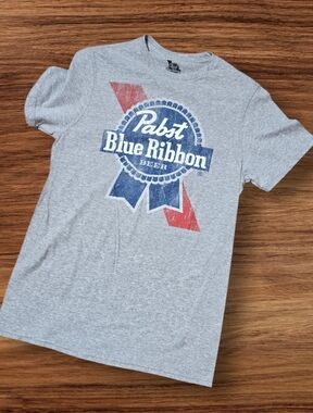 Pabst Blue Ribbon Gray Retro Distressed Tee Shirt NWT